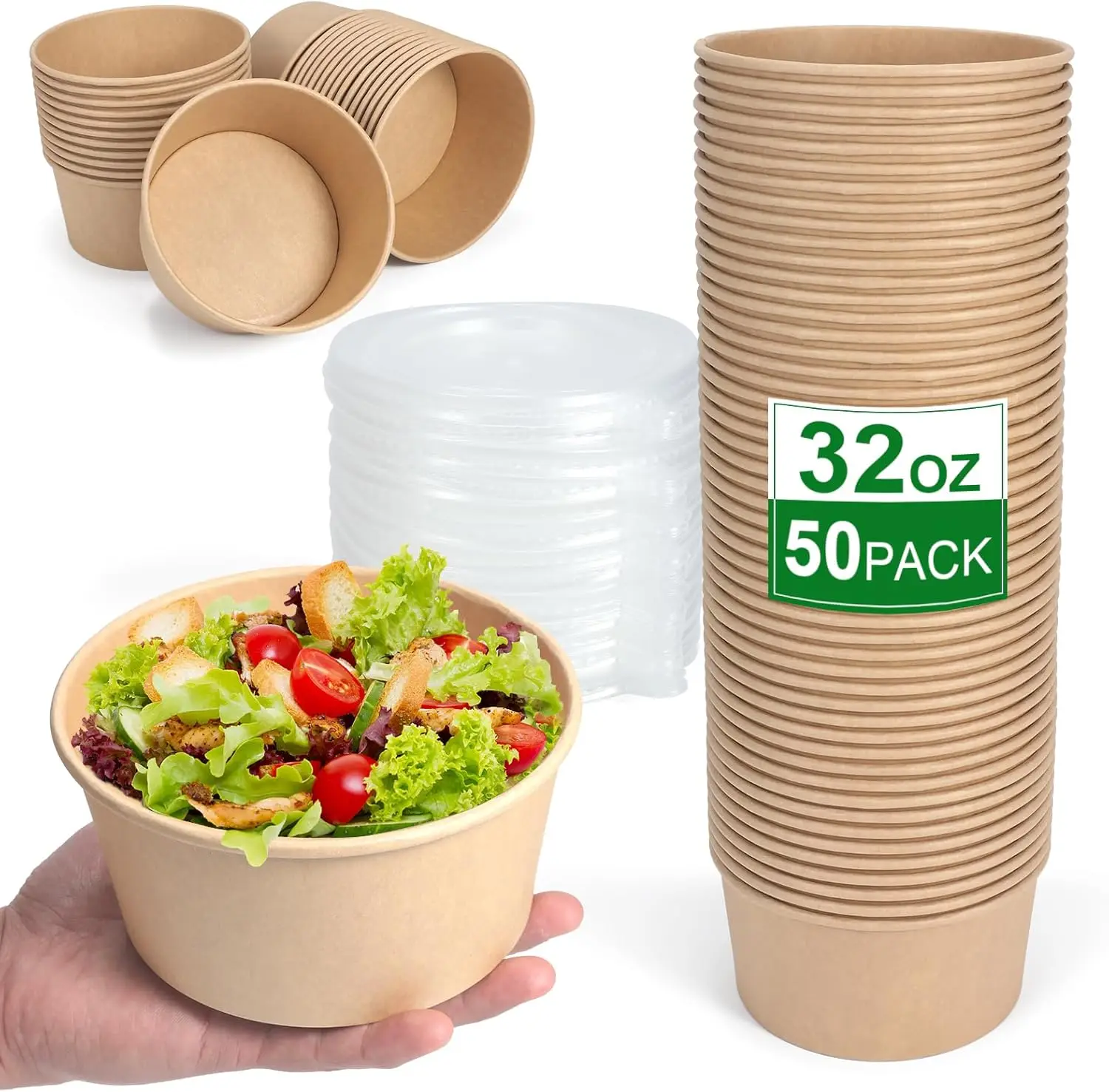 

50 Pcs 32 Oz disposable meal prep containers，paper bowls with lids，disposable soup bowls，soup bowls disposable hot/c