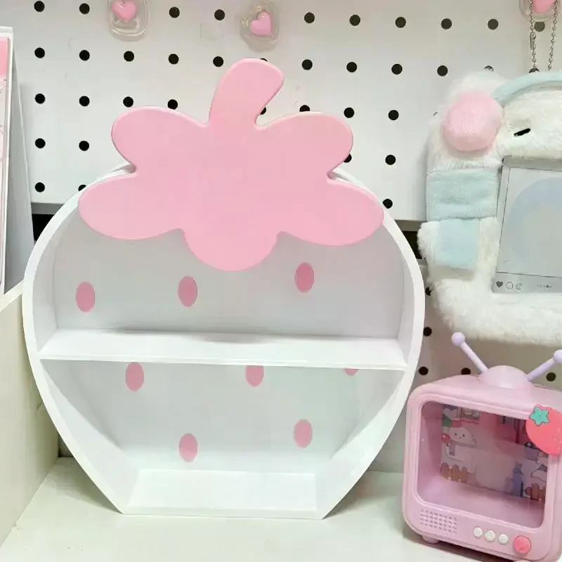 Desktop Storage Rack Cute Strawberry Double-layer Storage Cabinet Girly Heart Ornaments Hand-made Display Box Storage Rack