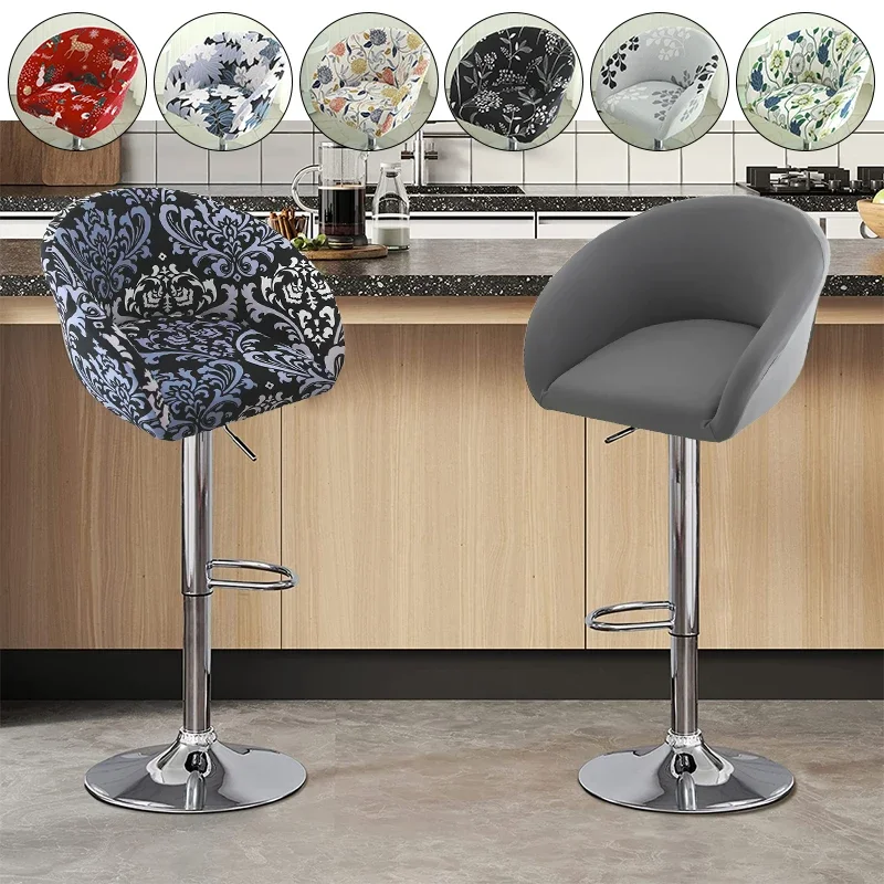 1PC Printed Bar Stool Chair Cover Low Back Chair Slipover Semi-Circular Stool Cover Elastic Rotating Lift Chair Protector