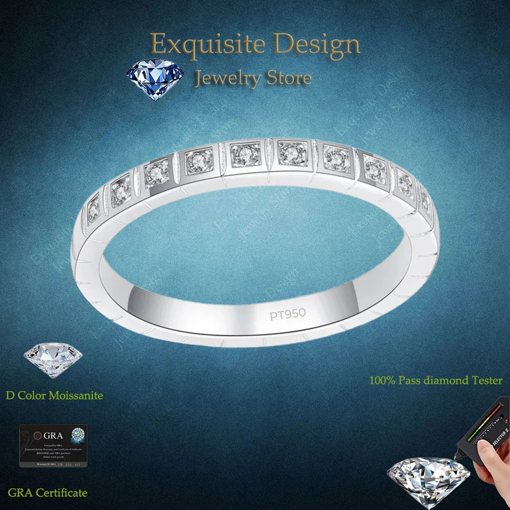 

Exquisite Design Platinum PT950 Half Circle Moissanite Ring, 0.165 CT Diamond Attend A Cocktail Party for Women Certified