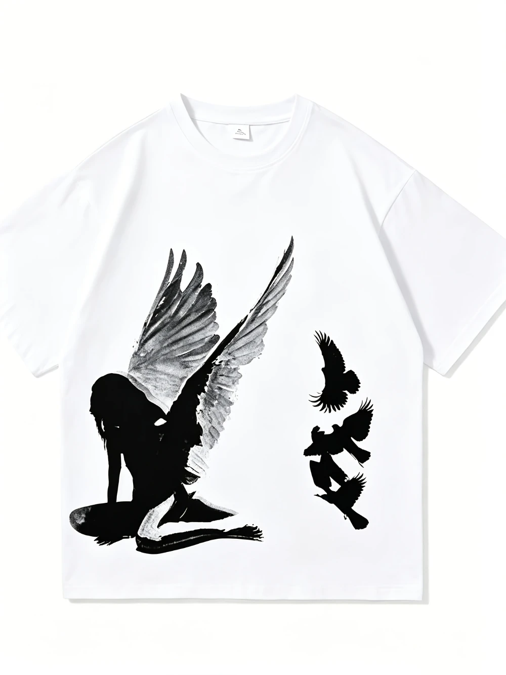 Men'S Blend Oversized T-Shirt Black Abstract Angel Wings Dove Birds Graphic Print Short Sleeve Tee Vintage Grunge Streetwear