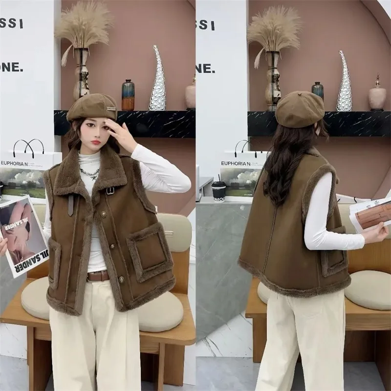 Vest Women's Fur One-Piece Outerwear Autumn and Winter 2025 Loose Patchwork Deer Fur Warm Waistcoat Camisole Female Coat Top