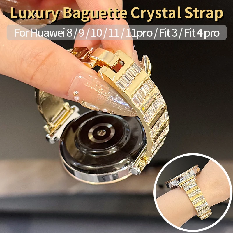 18 20 22mm Bling Baguette Crystal Metal Strap for Huawei GT6 5 Pro 42mm 46 Women Bracelet for Samsung Galaxy Watch 7 6 5 44mm 40