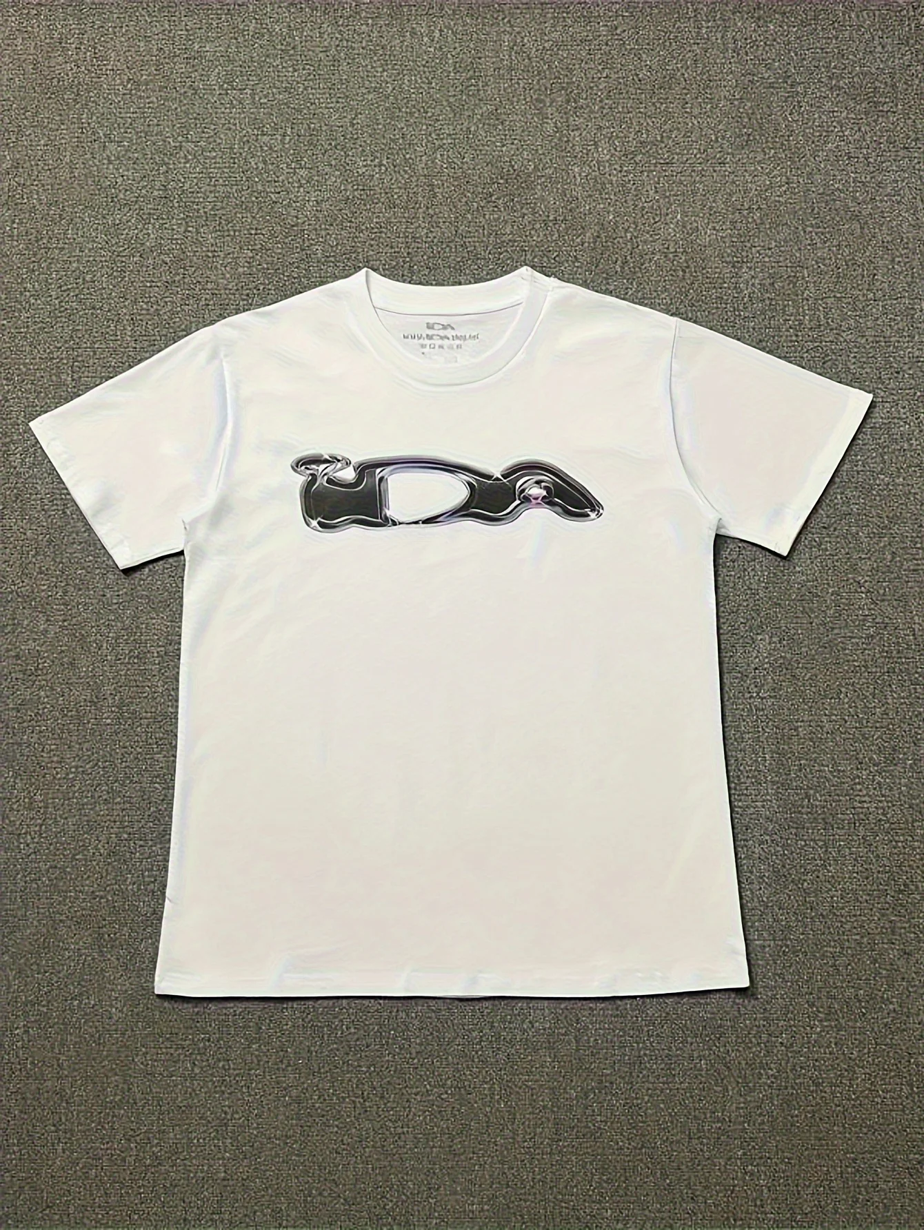 200 Gramm reines, japanisch bedrucktes Ida Plus Unisex-Paar-T-Shirt mit weißem Grund und schwarzem abstraktem geometrischem Design – Detail 3
