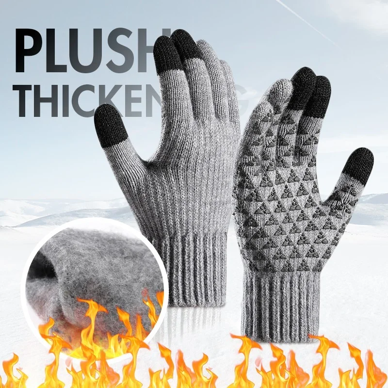 Winter Warm Knitted Gloves Mobile Phone TouchScreen Knitted Gloves Winter Wool Fleece Thick Warm Adult Gloves for Men Women