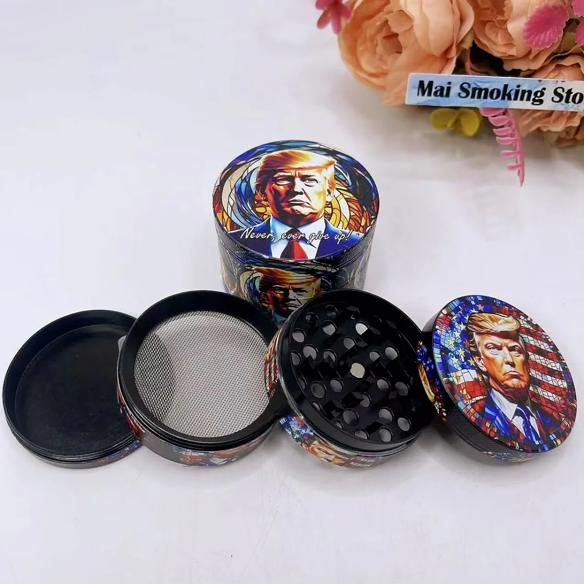 Molinillo de hierbas Trump de 2 pulgadas, molinillo de especias Manual de 4 capas, mortero de sal y pimienta, molinillo de tabaco crudo de hierba americana, herramienta para fumar cigarrillos