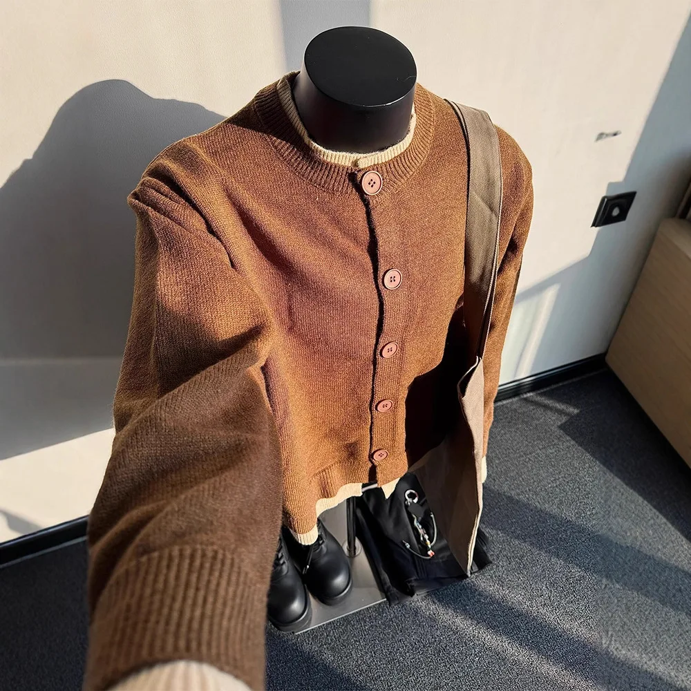 

Американский ретро поддельный свитер из двух частей, кардиган, мужской осенне-зимний ленивый элитный наряд, свитер, куртка