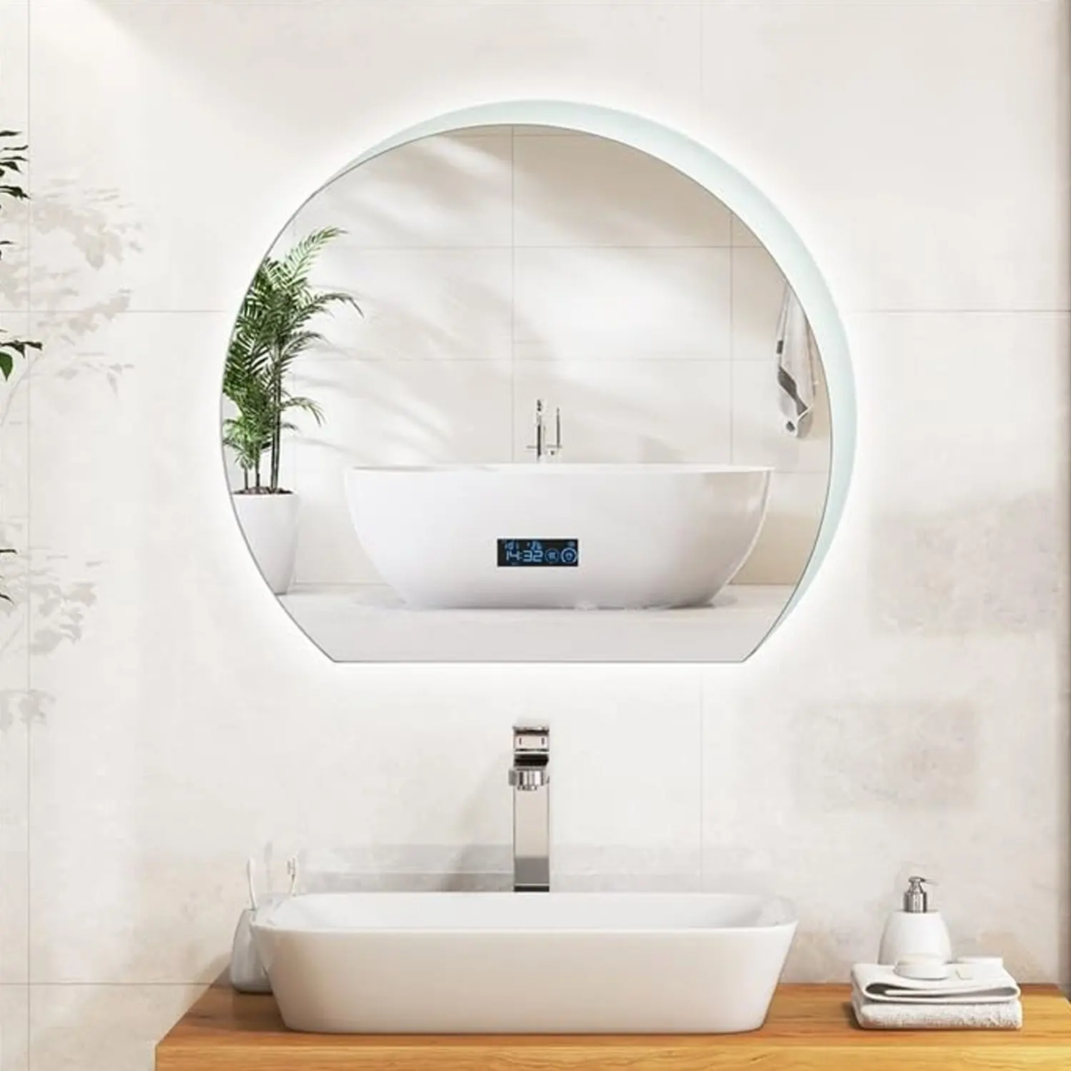Espejo De Baño Led Semicircular, Espejo Cosmético Regulable, Función De Memoria, Pantalla De Tiempo Y Temperatura — -65%, 213.46€ Coupon, from 111.16€ – 65% descuento – €111.16