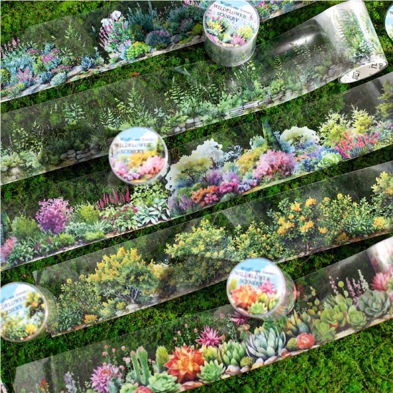 JIANWU 50mm*200cm Mountain and Wild Flower Series Vintage Plant Landscaping PET Tape Creative DIY Journal Collage Stationery