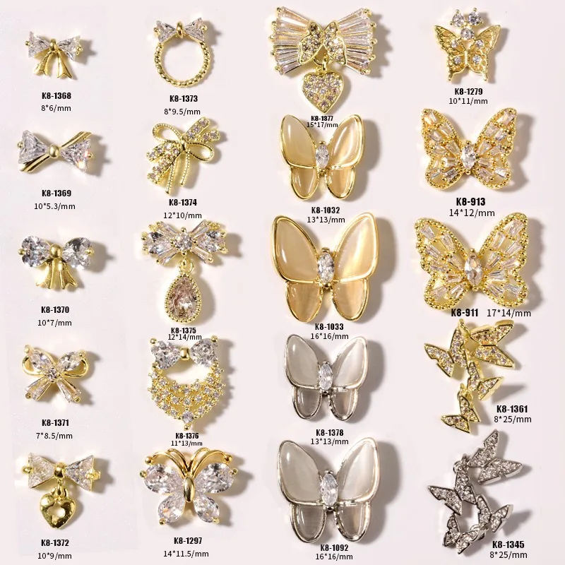 1Pc 3D Super Shiny butterfly Nail Charm, New Trendy Cat's Eye Stone Bow Zircon Rhinestone for Exquisite Nail Decoration