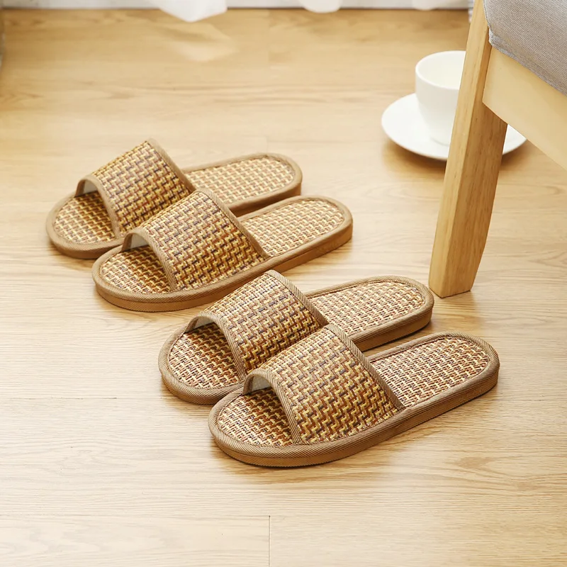 

Bamboo Mat Rattan Slippers Summer Stall Couple Sandals and Slippers Home Indoor Straw Shoes Natural Color Indoor Home