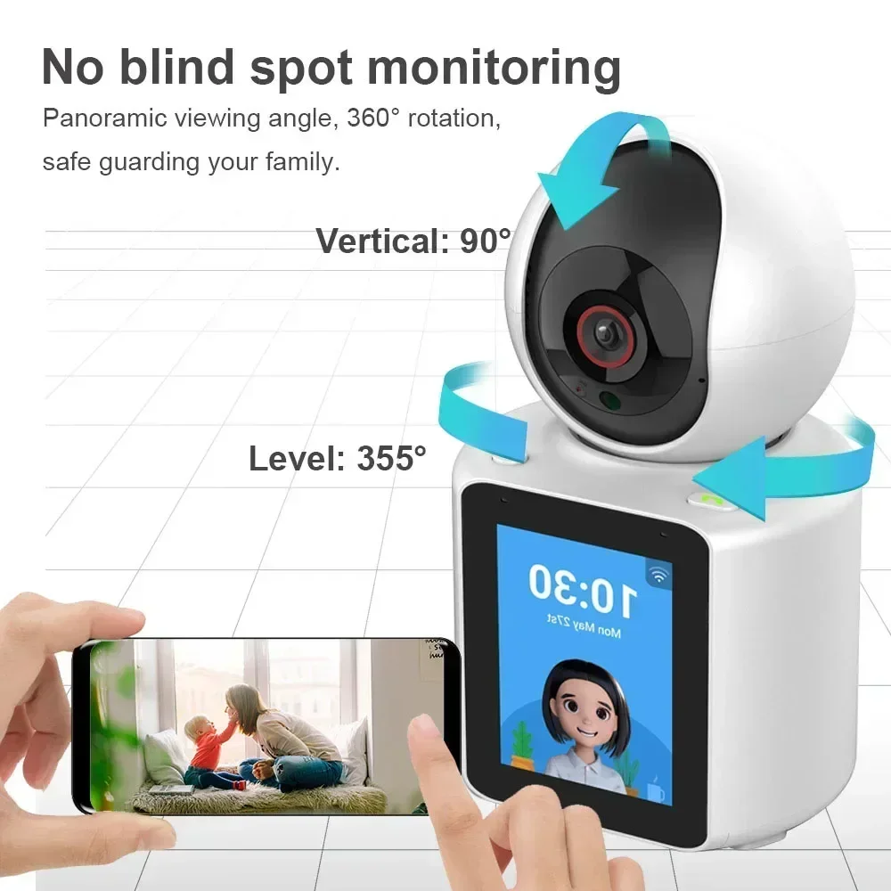 ANSVICAM 1080P 2.8-inch screen Baby Monitor WIFI Camera 2MP Two-way Voice Video Call AI Mobile Cry Detection PTZ 350° Secure