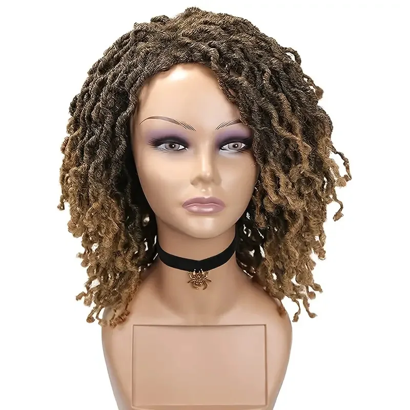 Women's Wig Solid Earthworm Curved Head Sleeve Curved Full Head Cover Small Curled Wig Head Cover Hand Rubbing Braid Partial Wig