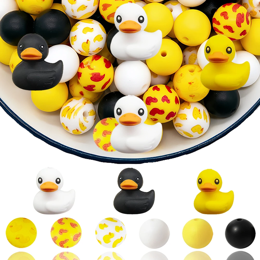 34/48Pcs Duck Bird Silicone Beads Set DIY Beaded Necklace Bracelet Decoration Pen Jewelry Pendant Etc. Holiday Birthday Gift