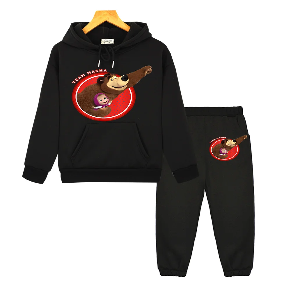 Team Mashas and Anime Bear Kis Clothes and Pants Set Hoodie Manga Sweatshirts Casual Cartoon Boys/Girls Clothes Street Pullovers