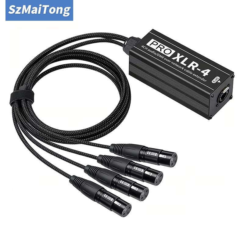4 Channel XLR to RJ45 Audio Extender 1 Pair DMX512 Network Signal Extender for Stage Sound and Lighting Recording Studio