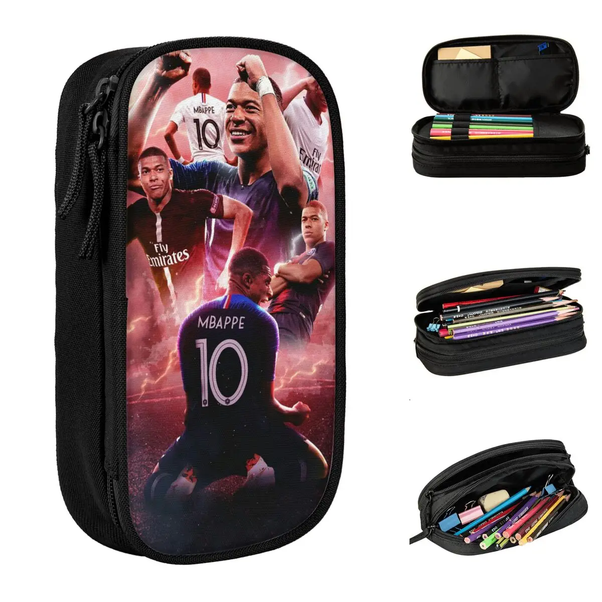 Kylian Mbappe Pencil Case KM Football Double Layer Large-capacity Kids Pencil Bag Suprise Gift