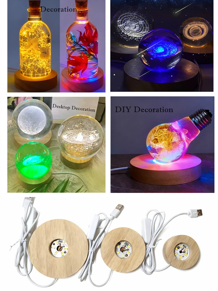USB-schakelaar Desktop Decoratieve verlichting Dimbaar Houten Kleurrijk Gradiënt Afstandsbediening Lichtbasis Display Licht Ondersteuning Ornament - afbeelding 2