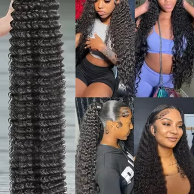 Brazilian Virgin Hair Deep Wave Bundles 100% Human Hair Unprocessed Human Hair Deep Curly Bundles Hair Extensions Natural Color