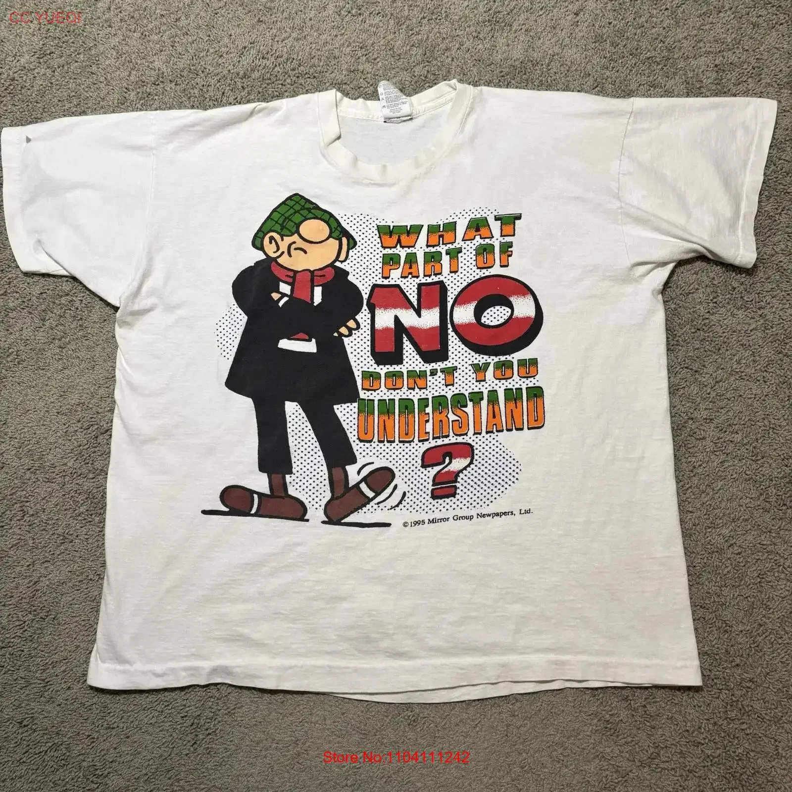 Vintage 90s 95 Andy Capp Mirror Newspaper White Print T Shirt Mens XL vintage Washed fashion homme streetwear Breathable Unisex