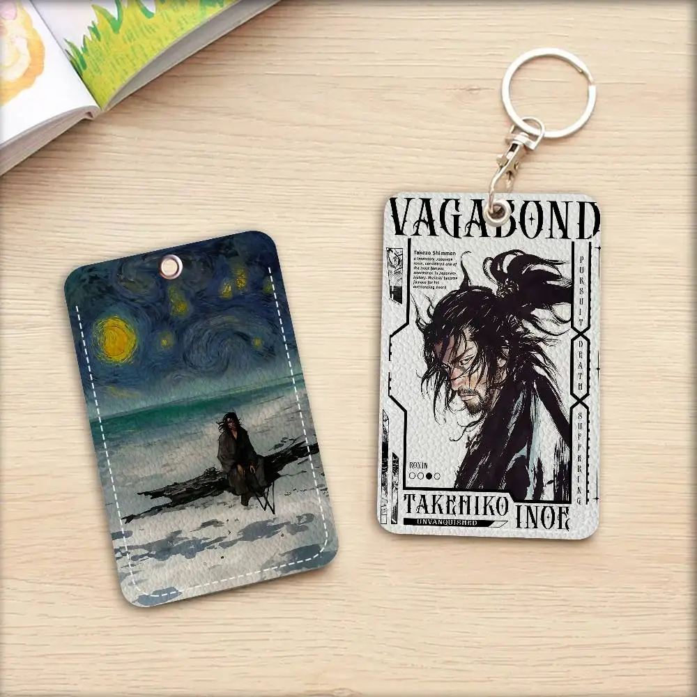 Samurai Miyamoto Musashi PU Soft Leather Rectangular Key Card Holder Induction Elevator Protection Cover Youth Faion Accory