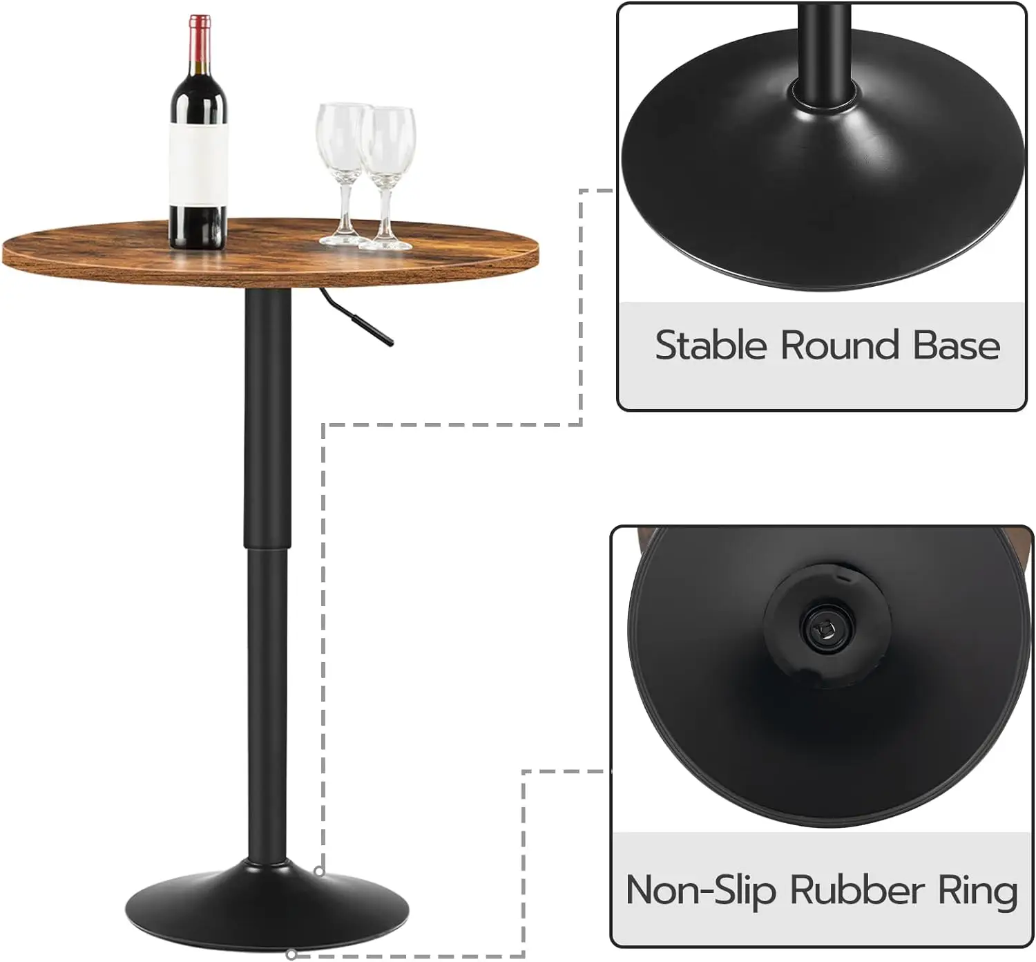 Comfort Corner Bar Table,Height-Adjustable Round Pub Table,Modern Style,Suitable for Small Space, Rustic Brown