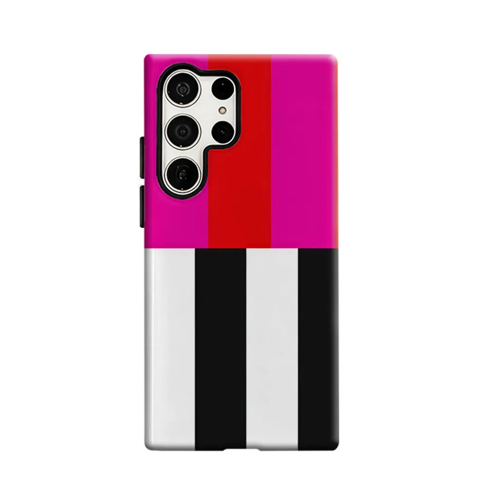CaseLumi Phone Case For Samsung Galaxy S25 S24 S23 Ultra Plus HD Hard Color - Block Stripes Double Layer Cover Film Shell