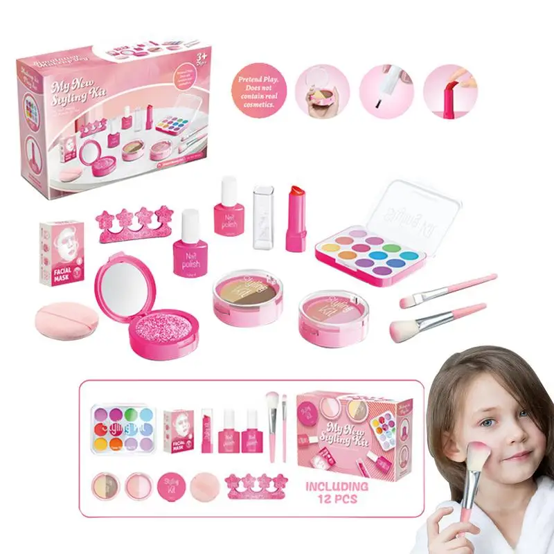 Set di trucco per giochi di finzione per bambini Set di bellezza per bambine Kit di trucco Set di trucco per giocattoli di finzione Set di cosmetici di finzione fantasioso per