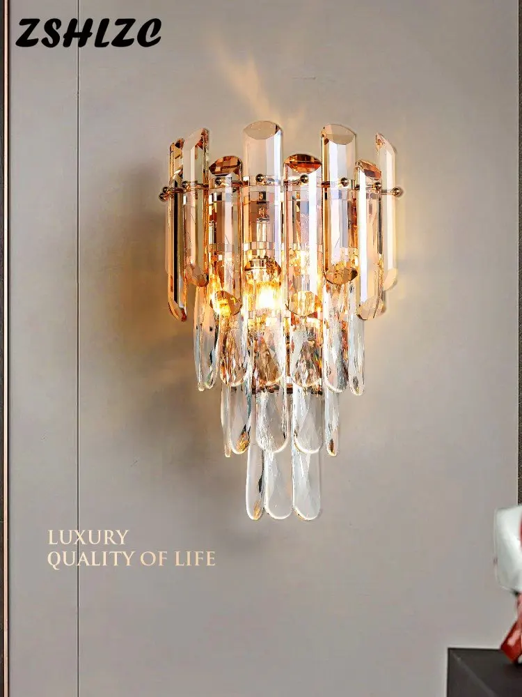 

LED Crystal Wall Lamps For Living Room Hall Hallway Loft Hotel Indoor Decor Wall Light Modern Home Gold Wall Sconce Fixtures E14