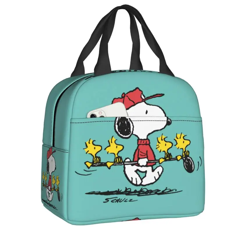 Custom Cute Cartoon Snoopy Lunch Bag Cooler Warm Insulated Lunch Container Box for Student School Work Picnic Food Tote Bags