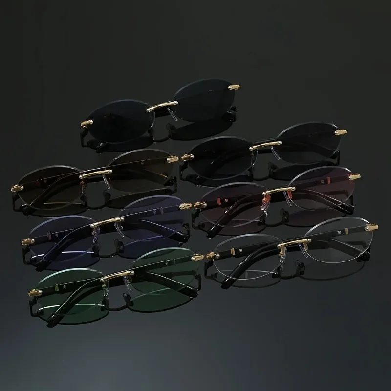 

5pcs New Frameless Sunglasses For Men And Women Oval Fashion Glasses Gradient Mirror Lens Simple Vintage Eyewear for Daily Use