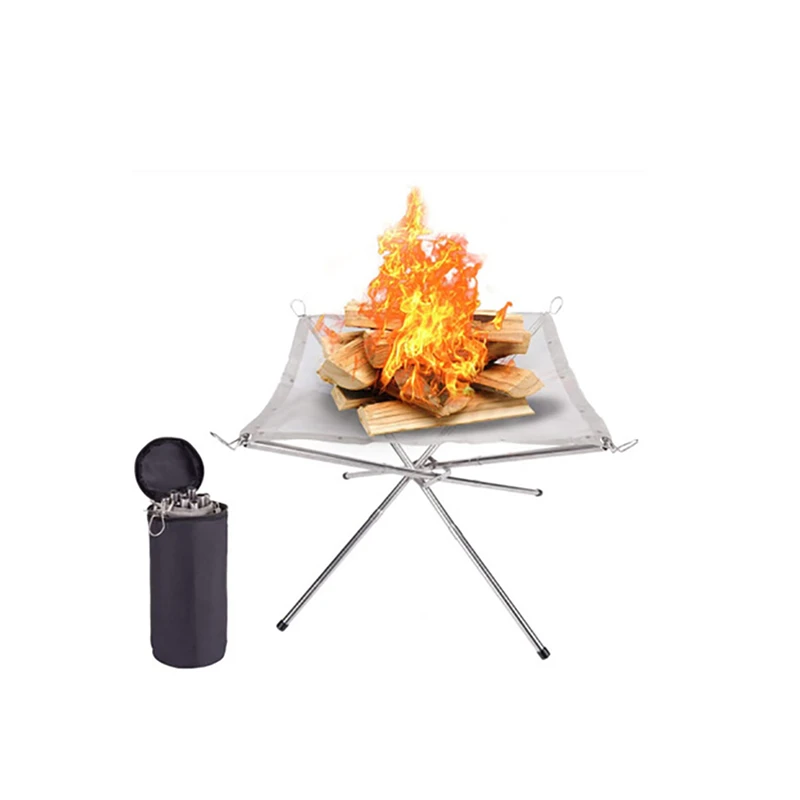 Portable Outdoor Fire Pit Collapsing Steel Mesh Fire Stand Perfect for Camping Backyard and Garden With Carrying Bag