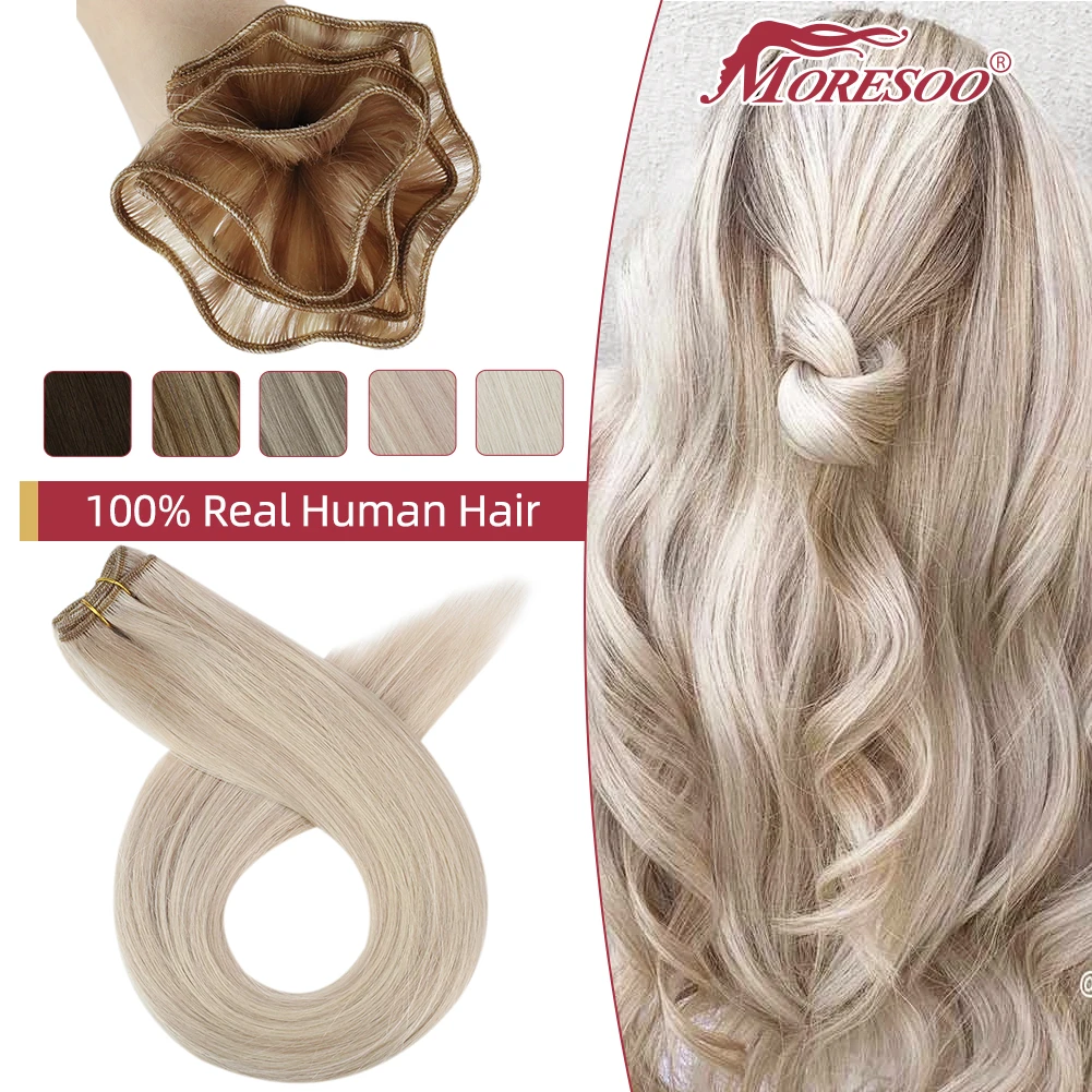 

Moressoo Virgin Hair Weft Brazilian 100% Real Human Hair High Quality Double Drawn Sew in Bundles Natural Straight 50G/PCS