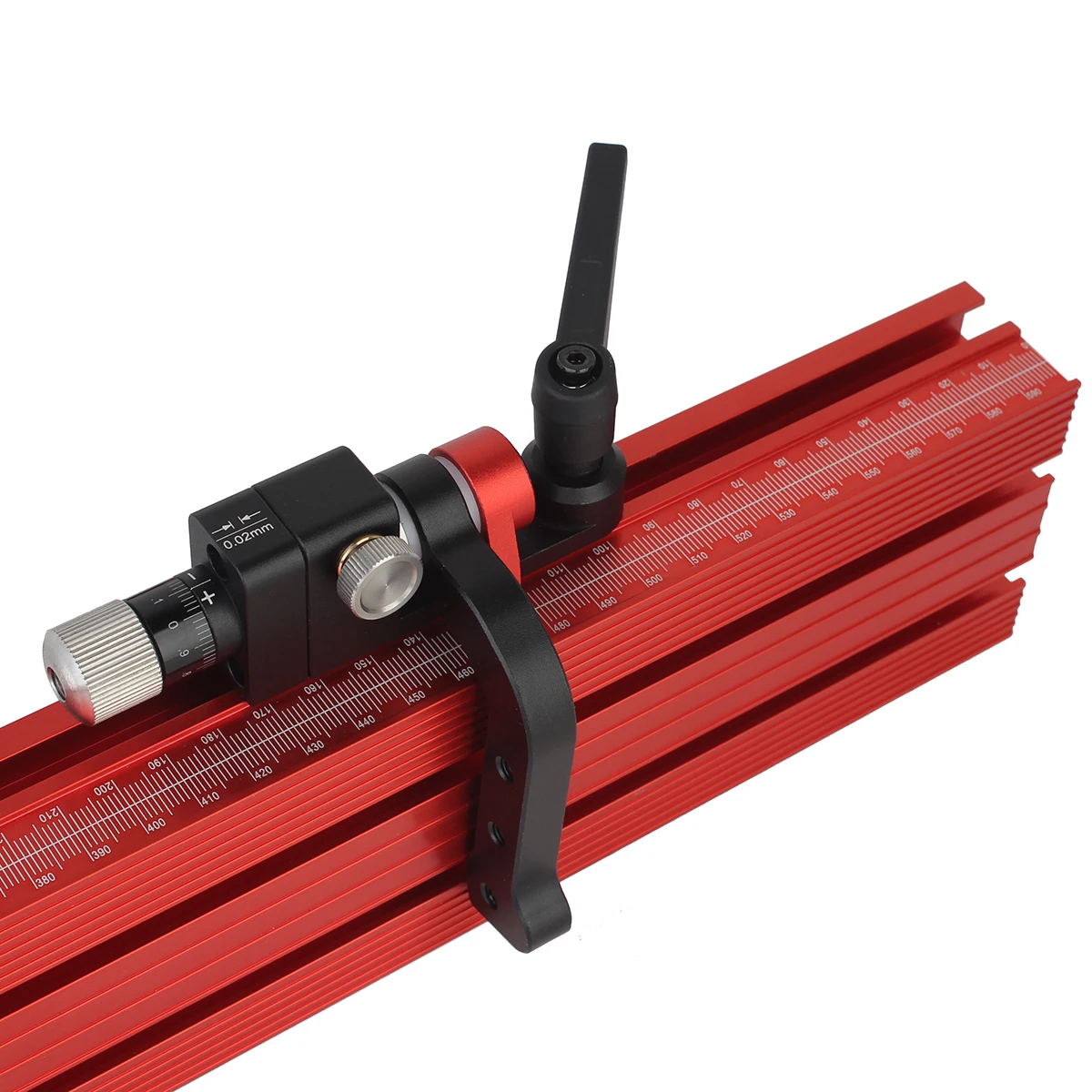 Feinabstimmung für die Holzbearbeitung, Begrenzer, 0,02 mm, Sägetisch-Führungsschienen-Locator, Aluminiumprofil, Fräser, Zaunbegrenzer, fester Clip – Detail 6