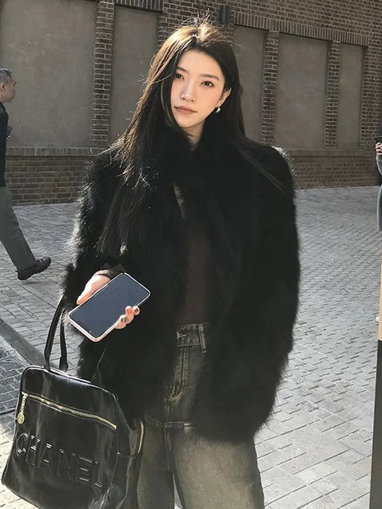 معطف فرو صناعي أبيض حلو للنساء موضة شتاء بأكمام طويلة سترة أنيقة كاجوال كورية بياقة واقفة قطع علوية أنيقة من الثعلب الصناعي #5