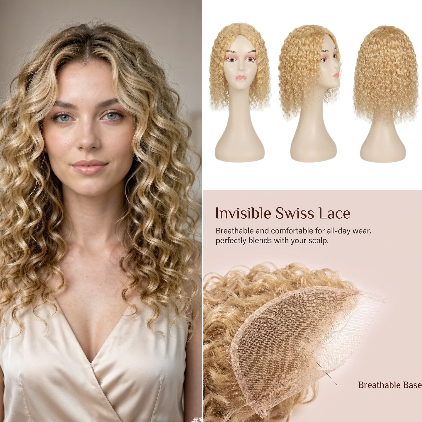 100% Human Hair Topper Swiss Lace 9x14cm 10inch Loose Wave Hairpiece Handmade Color #4 P8-613 7-10Days Dropship