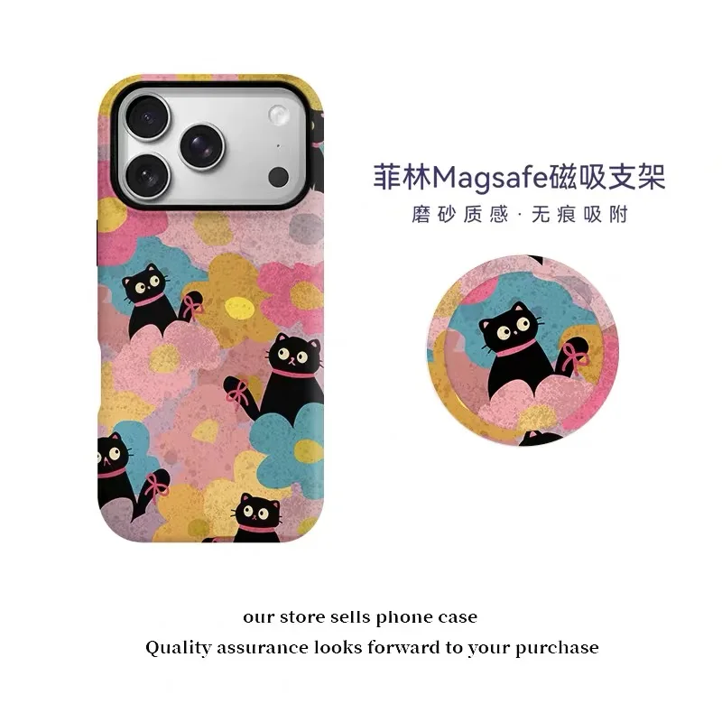 

Colorful Flowers Black Cat Phone Case for IPHONE 17 Air 16E 15 PROMAX 14 Plus 13 12 MINI 11 PRO 16Plus XR XS Acrylic Phone Cover