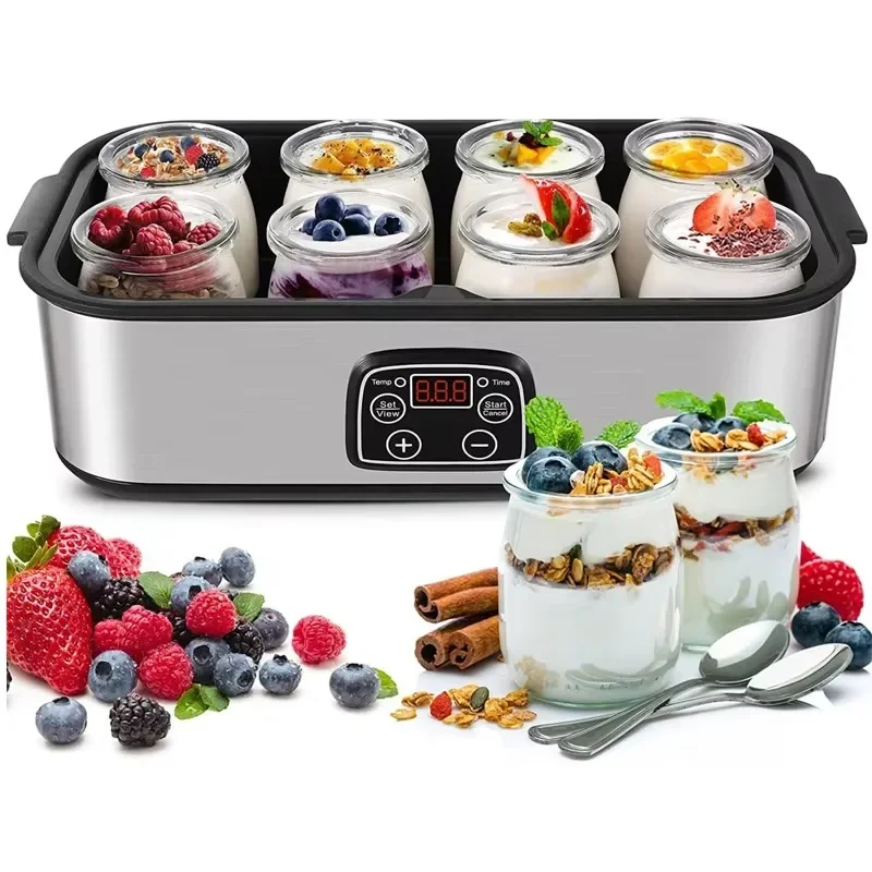 Yogurt Maker Temperature Control With LCD Display And 8 X 180ml Glass Jars