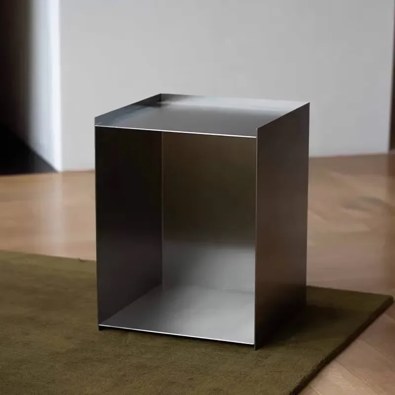 Modern Industrial Square Side Table Stainless Steel Metal End Table for Living Room Sofa Corner Small Coffee Table with