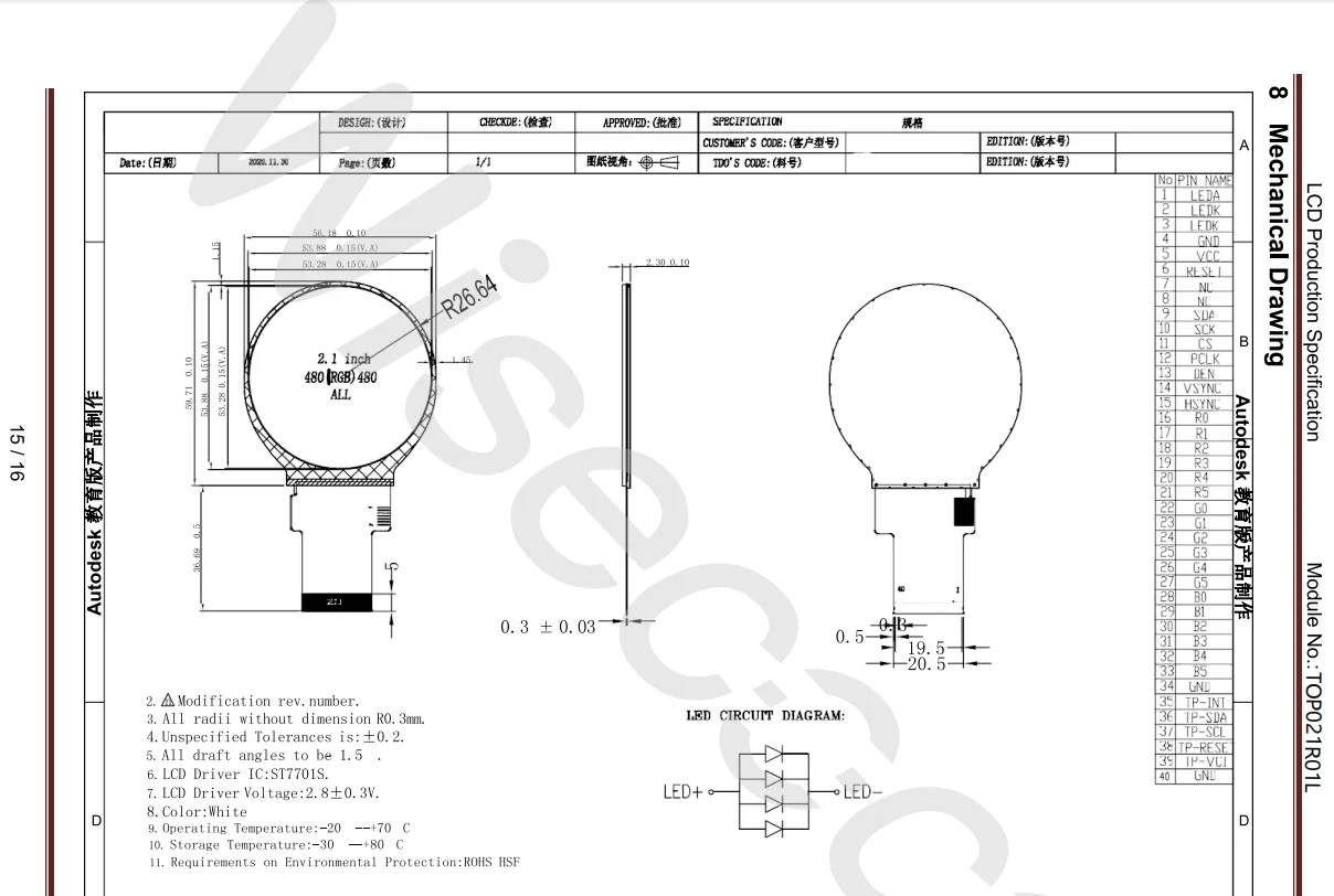 Wisecoco-pantalla redonda Circular Dual IPS de 2,1 pulgadas, módulo LCD TFT de 480x480 para Robot Eyes, interfaz RGB SPI para casa inteligente