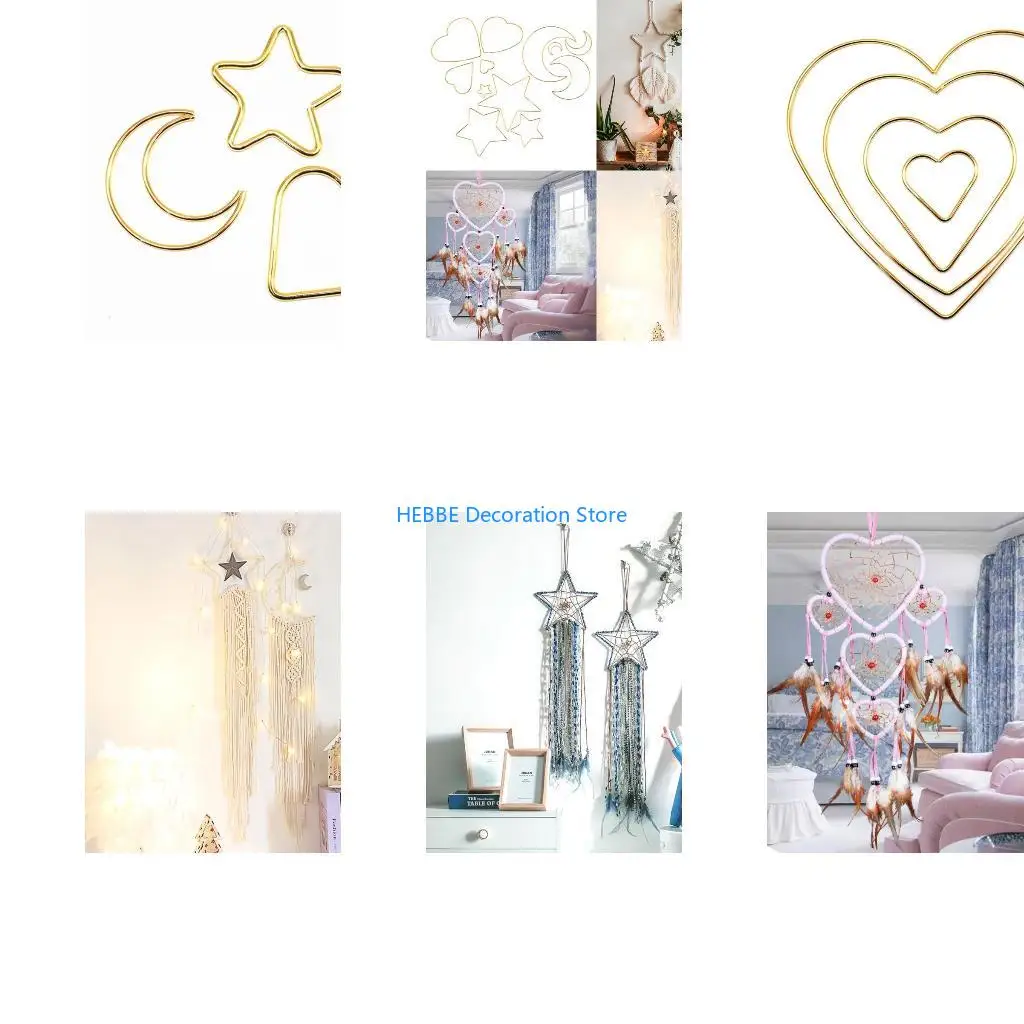 B0KC Love Heart Stars Moon Hoop for Handmade Dreamcatcher Making Wall Dream Catcher Frame Circle Ring Metal Macrame Hoop
