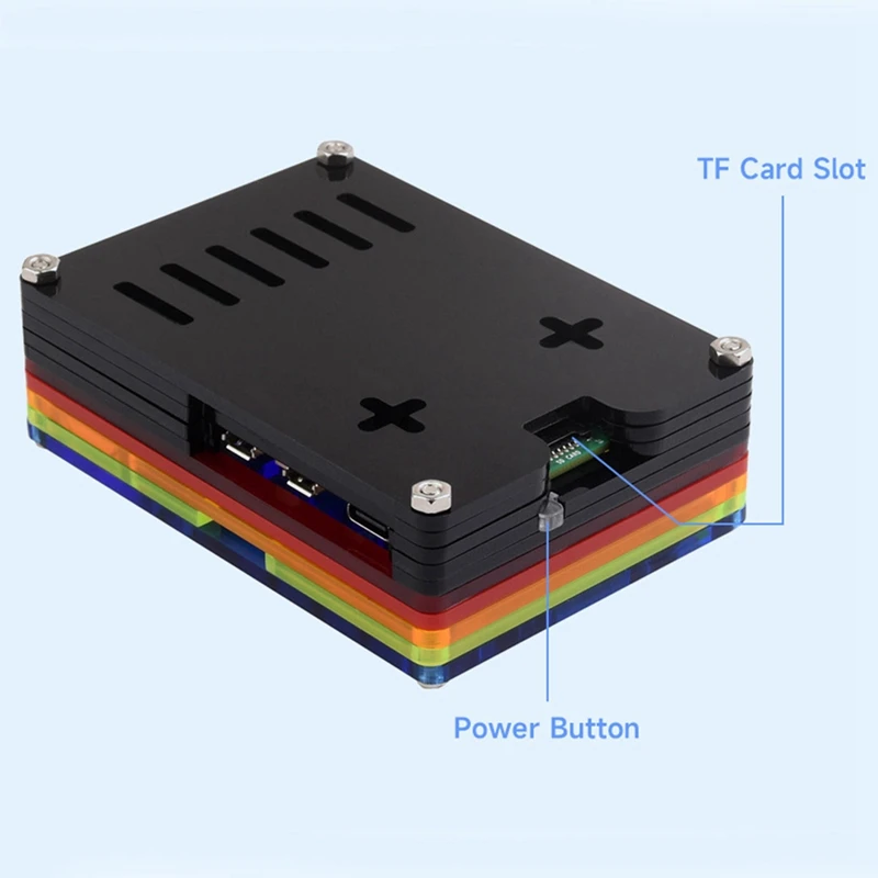 Regenbogen-Acrylgehäuse für Raspberry Pi 5, farbenfrohes, durchscheinendes Acrylgehäuse, unterstützt die Installation des offiziellen aktiven Kühlers, langlebig