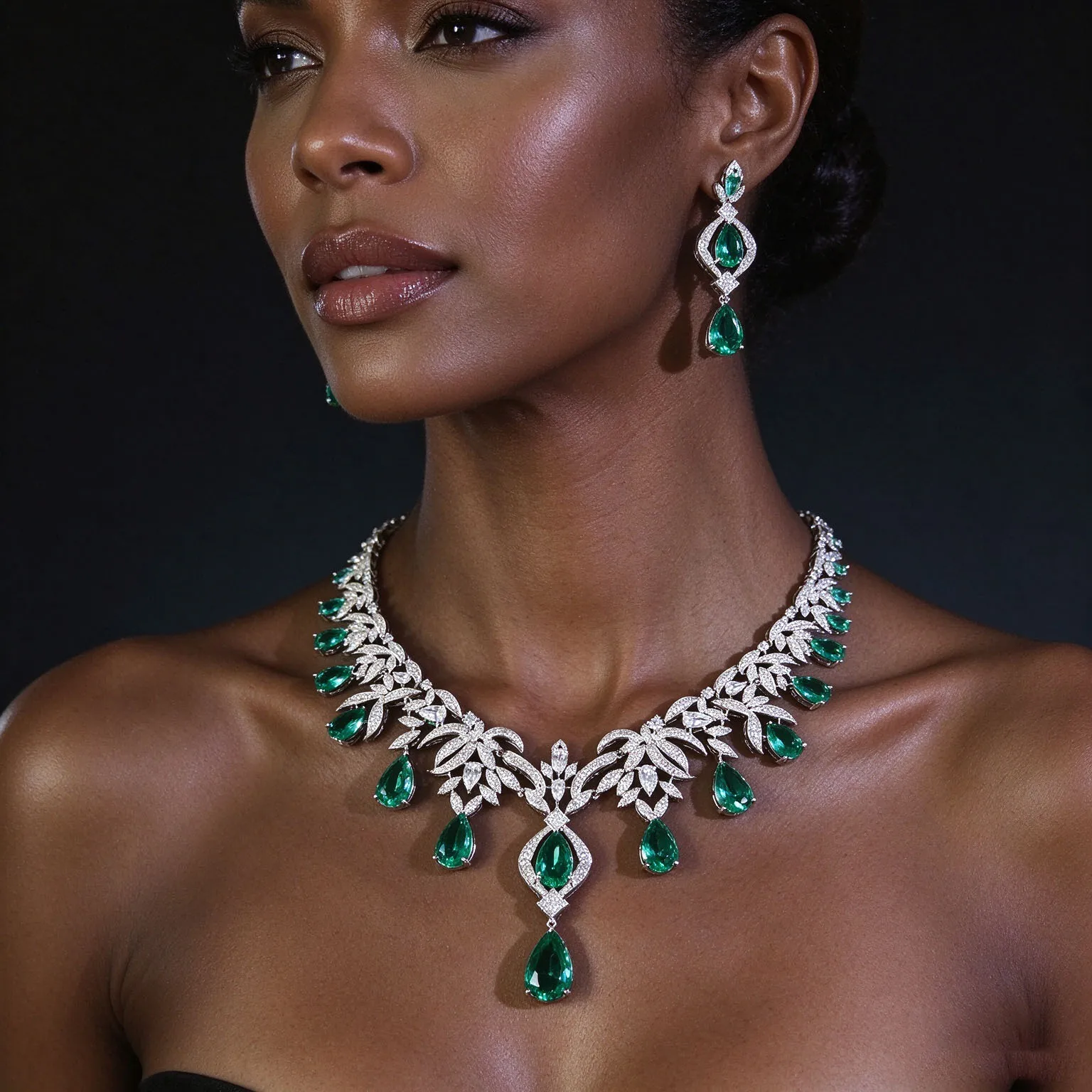 New European-American Style Retro Green Necklace and Earring Set Suitable for Wedding Bridal Party Jewelry Birthday Gift M-1159