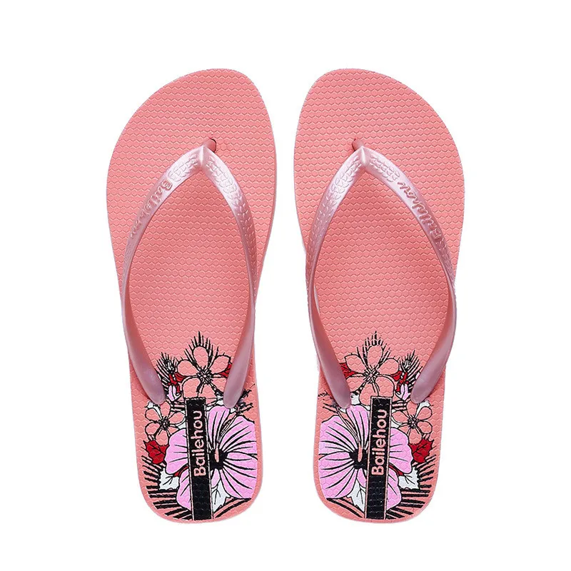 New 2022 Non Slip Comfortable Anti-odor Floral Soft Sole Beach Flip Flops Women Summer Flat Heels Home Slippers Gilrs