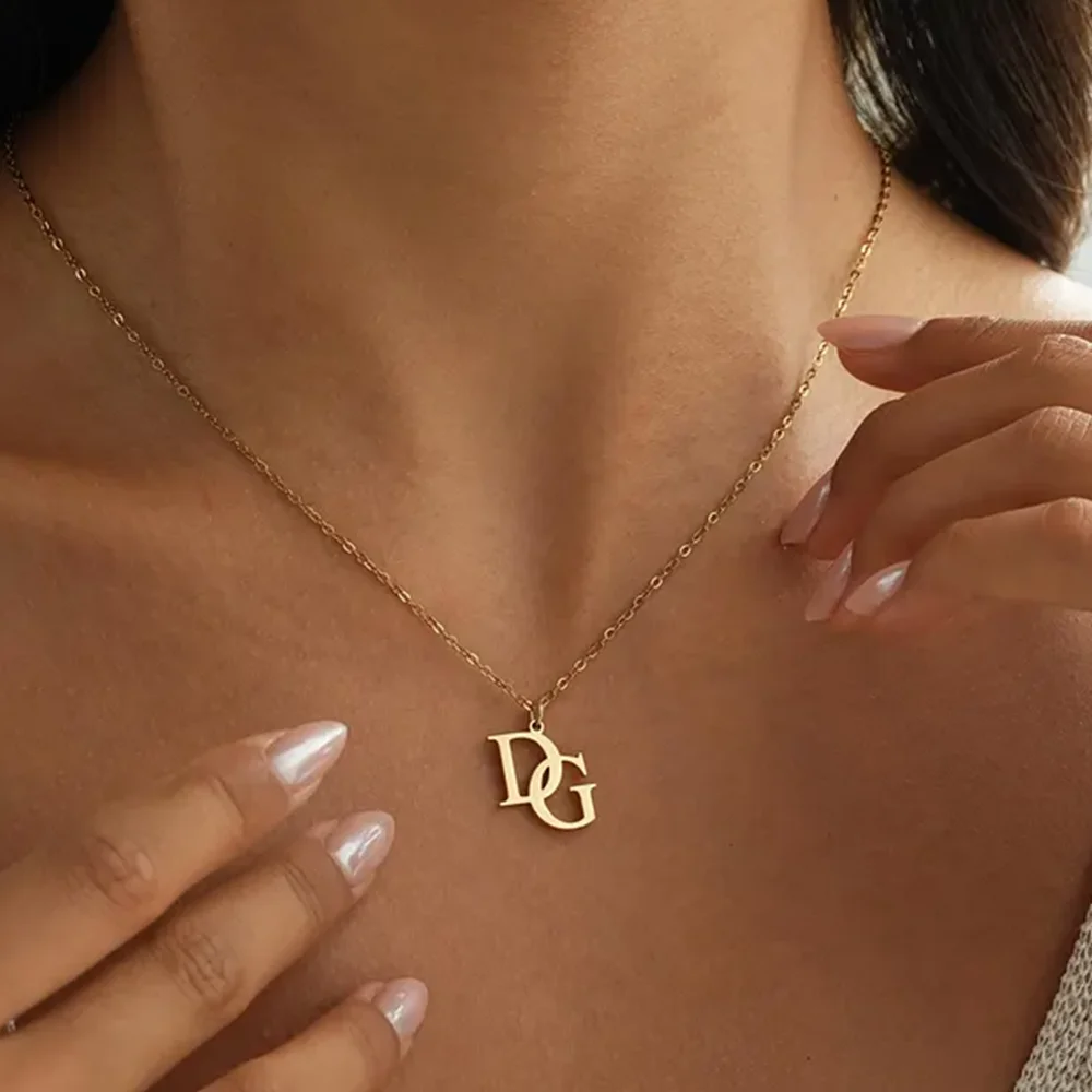 Customized First Letter Necklace, Double Letter Necklace, Personalized Commemorative Gift, Stainless Steel Couple Jewelry