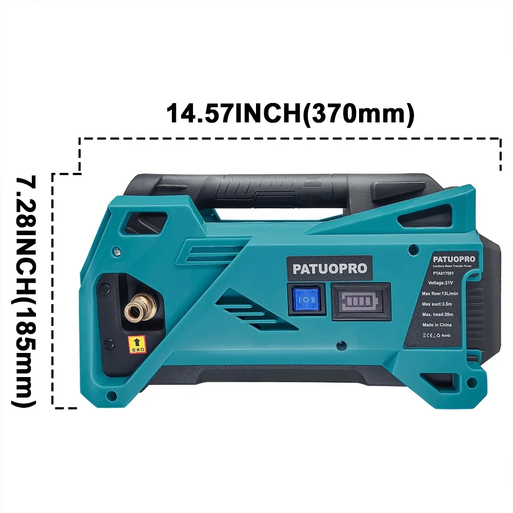 PATUOPRO Cordless Water Pump Electric Watering Machine 10M Hose Rechargeable Garden Cleaning Power Tool For Makita 18V Battery