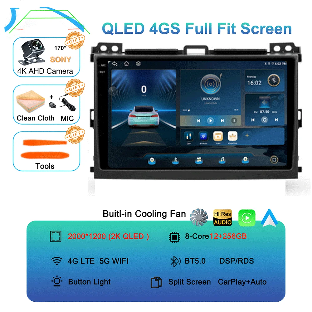 Android 16 autoradio voor Toyota Land Cruiser Prado 120 3 III voor Lexus GX470 GX 470 J120 2002 - 2009 Multimedia Videospeler - afbeelding 1