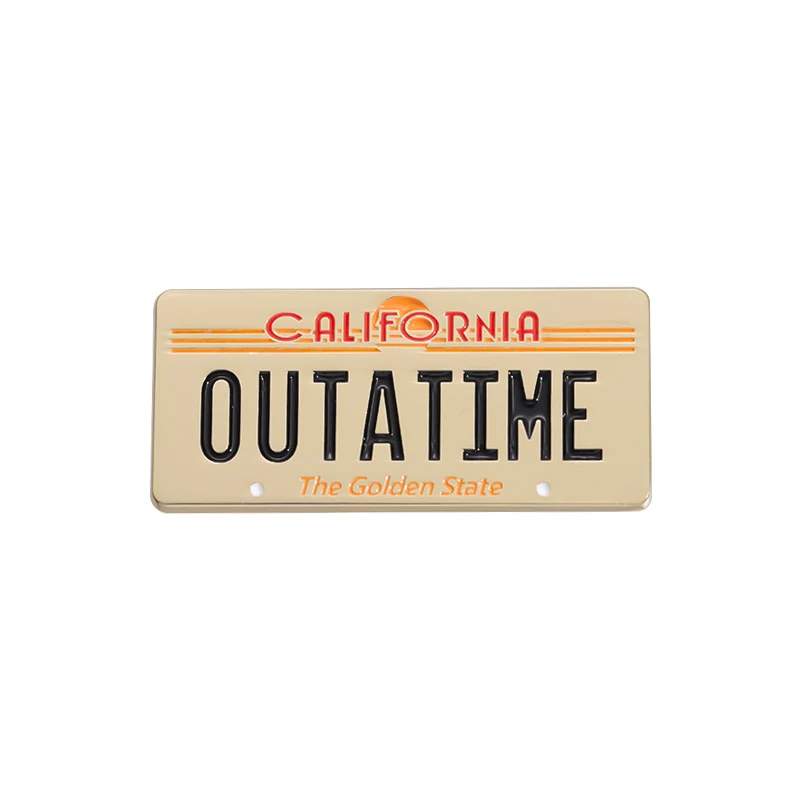 Creative California Outatime Enamel Pins Movie Back To The Future Time Machine License Plate Brooch Jewelry Gift For Friends