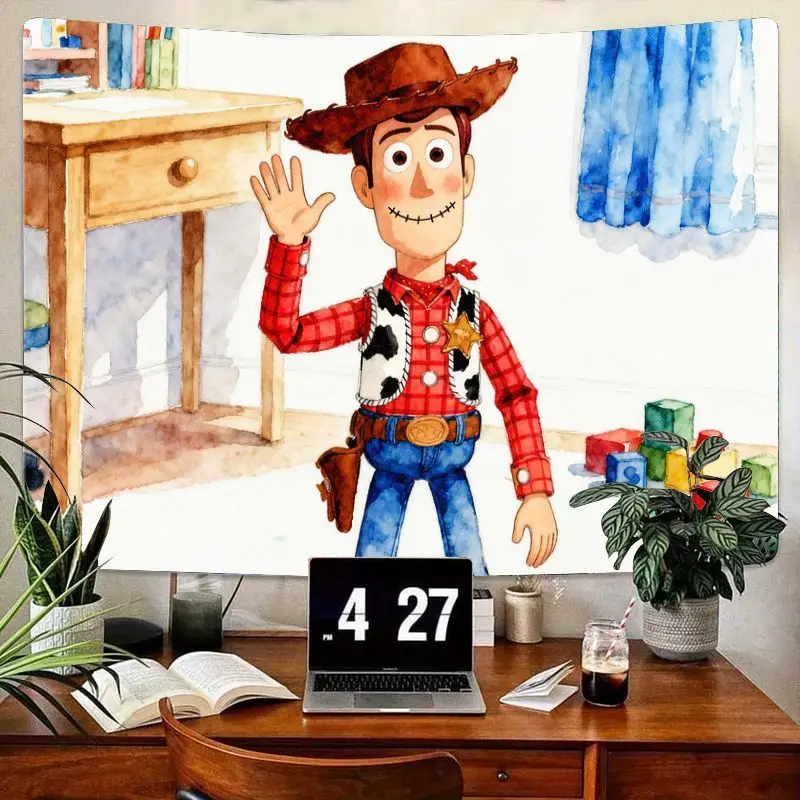 

1 шт., акварельный гобелен «История игрушек Диснея», Вуди, современное настенное искусство с героями мультфильмов для декора детской комнаты, подарок на день рождения для спальни для мальчиков и девочек