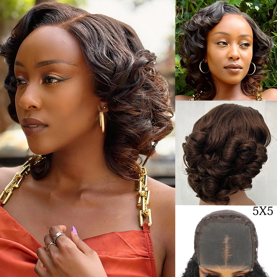 

100% Raw Donor Human Hair 5x5 Bouncy Loose Wave HD Lace Closure Wigs 250% Density Glueless Ombre Highlight Bob Wigs Wear And Go